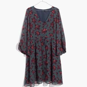 Madewell NWT Moonblossom Ruffle-Sleeve Dress in Winter Orchid Size 24